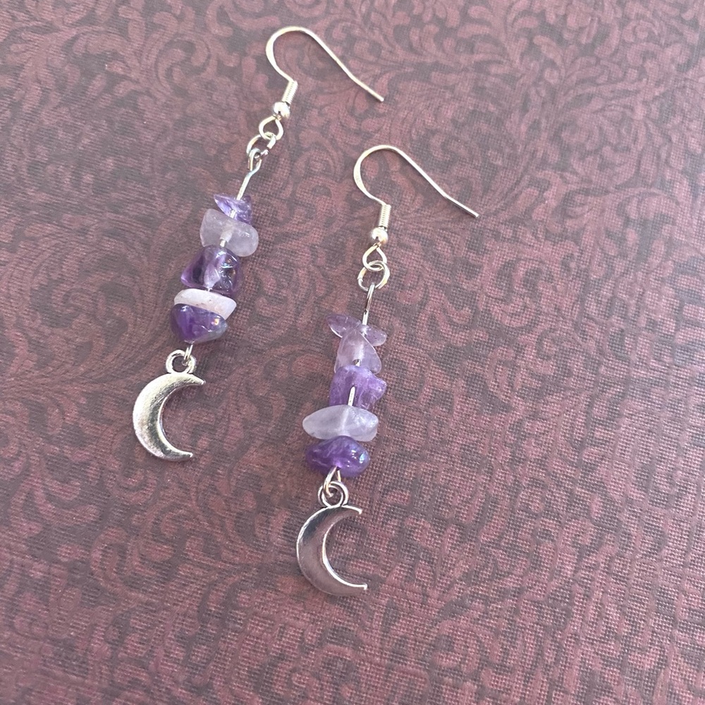 handmade amethyst moon earrings